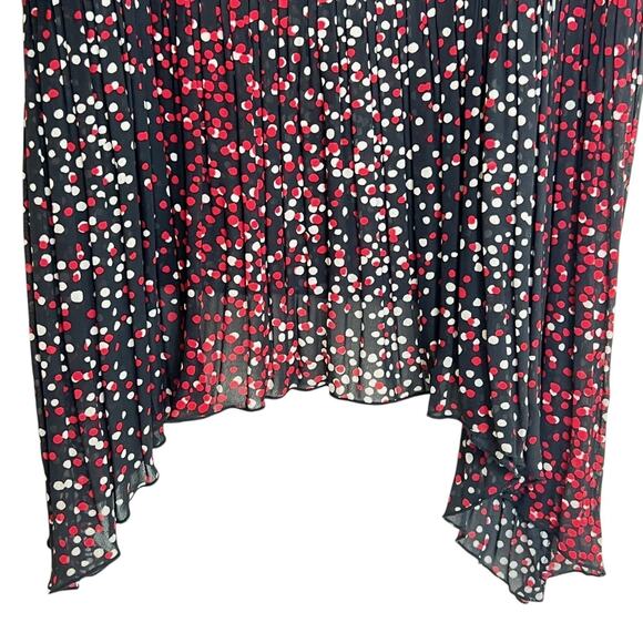 Catherines Womens Tunic Top 2X Pleated Beaded Black Red Polka Dot Asymmetric Hem - Picture 3 of 7